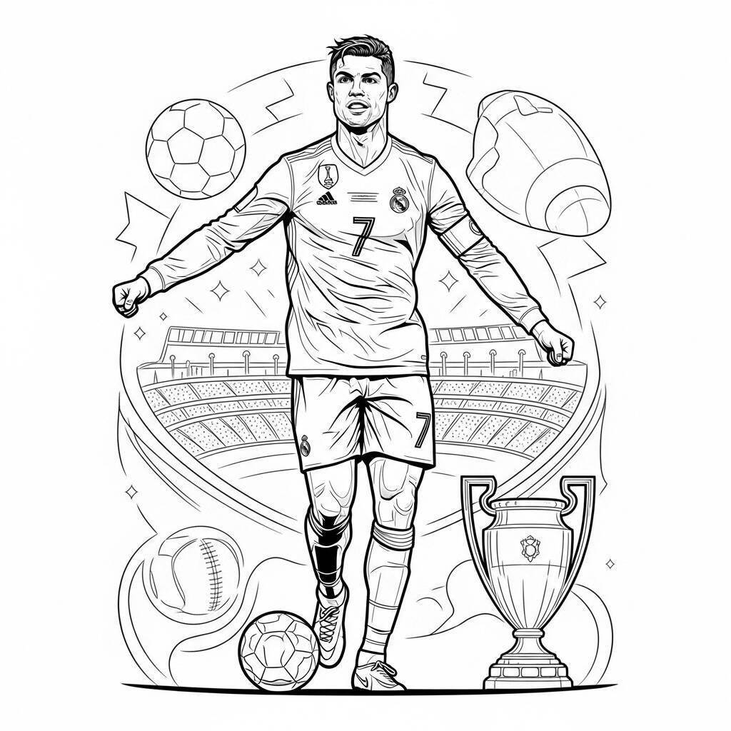 Desenho de Cristiano Ronaldo na História do Futebol para Colorir