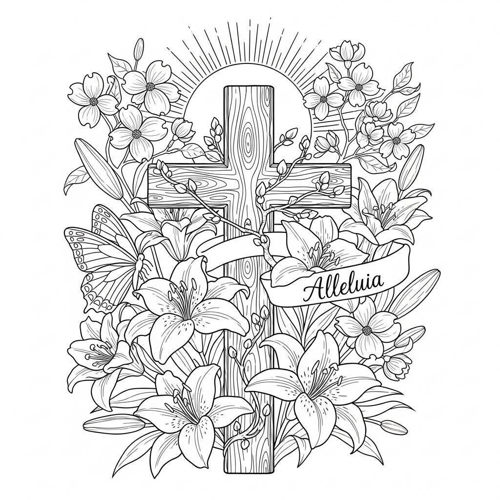 Malvorlage „Osterkreuz“.