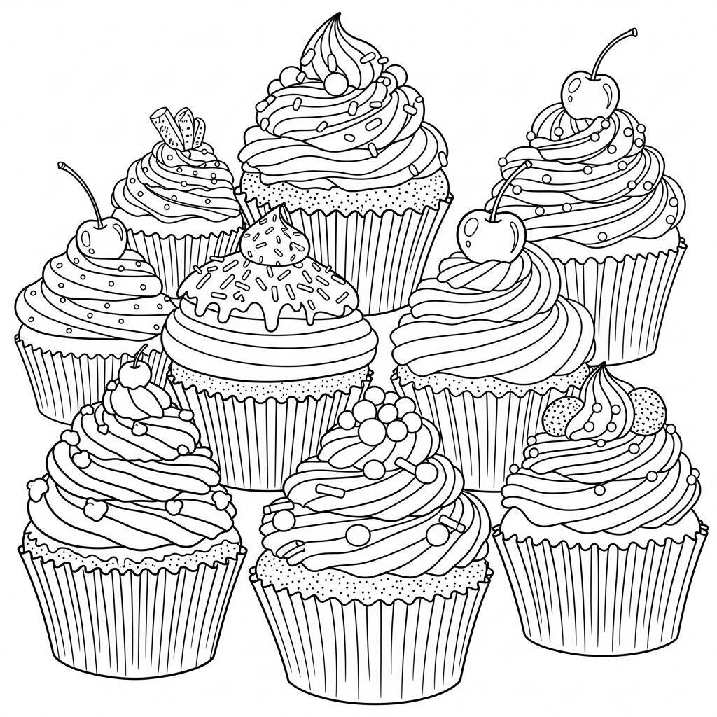 Desenho de Cupcakes Realistas para Colorir