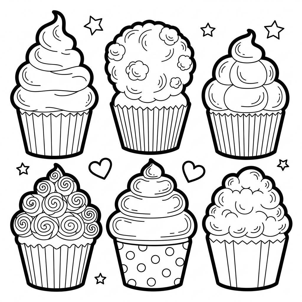 Desenho de Cupcakes de Algodão Doce para Colorir