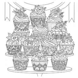 Desenho de Cupcakes de Casamento para Colorir