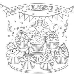 Desenho de Cupcakes de Dia das Crianças para Colorir