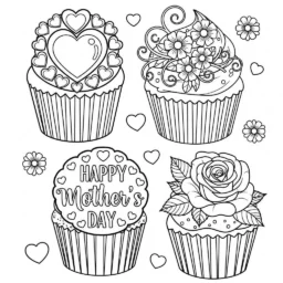 Desenho de Cupcakes de Dia das Mães para Colorir
