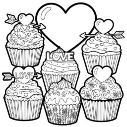 Desenho de Cupcakes de Dia dos Namorados para Colorir