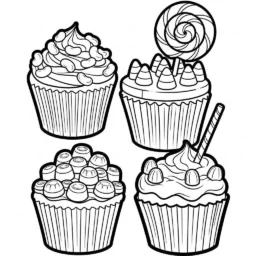 Desenho de Cupcakes de Doces para Colorir