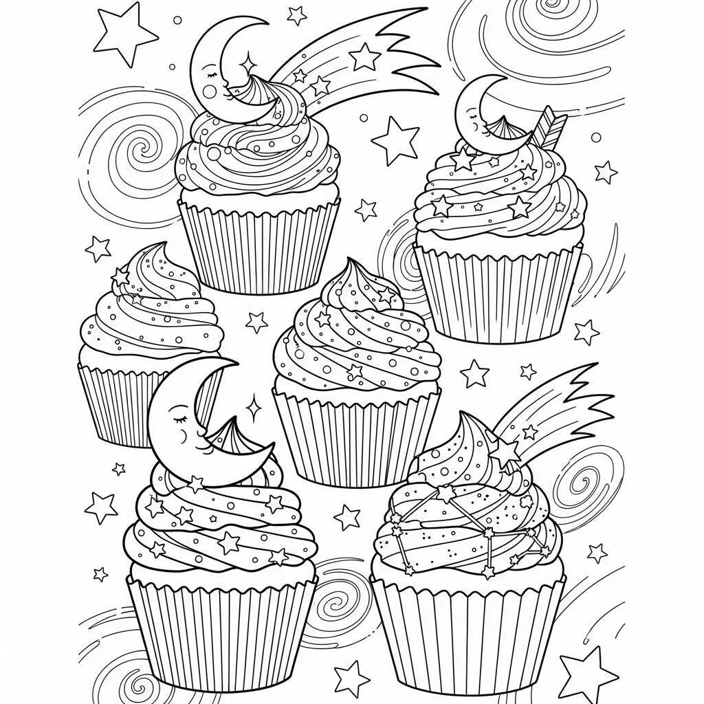 Desenho-de-Cupcakes-de-Estrelas-para-Colorir Desenho de Cupcakes de Estrelas para Colorir