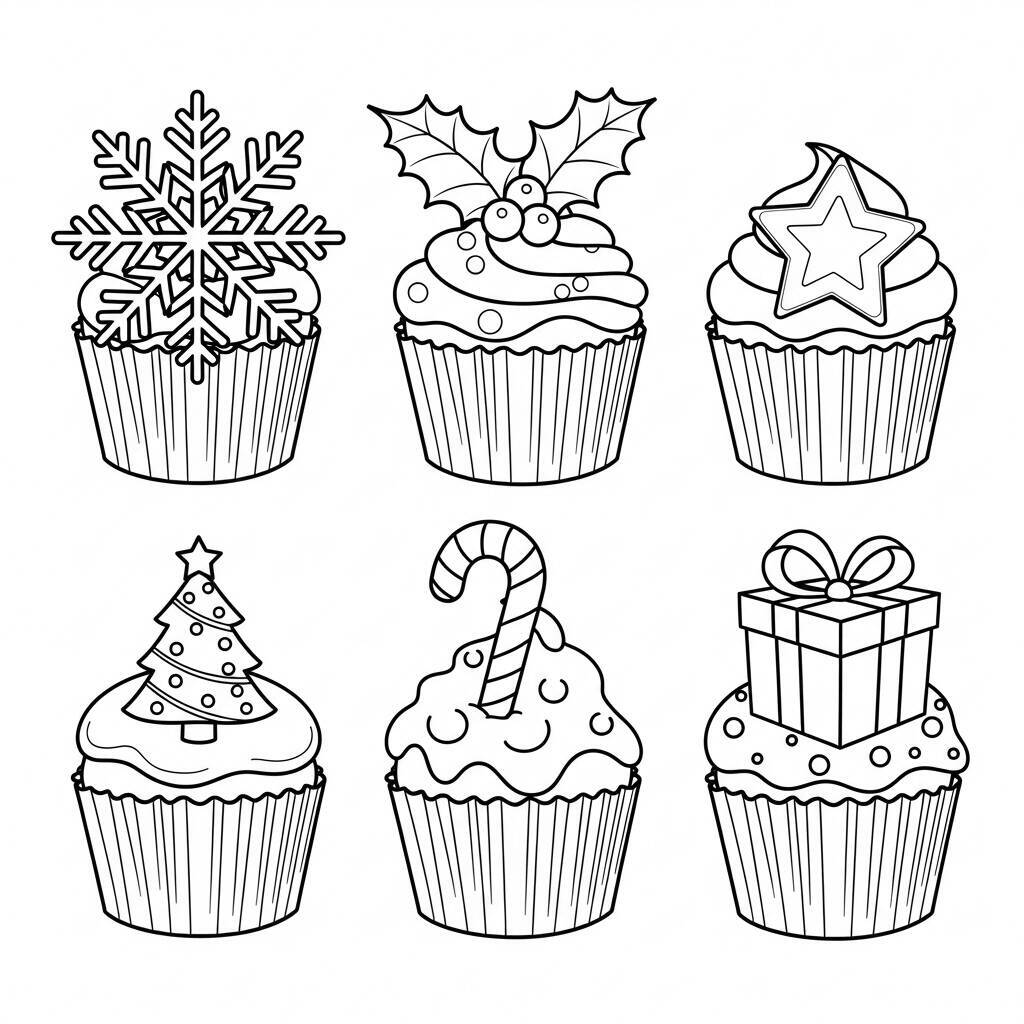 Desenho de Cupcakes de Natal para Colorir