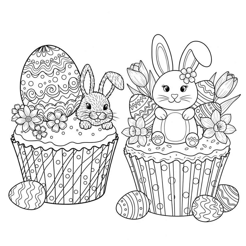 Desenho de Cupcakes de Páscoa para Colorir