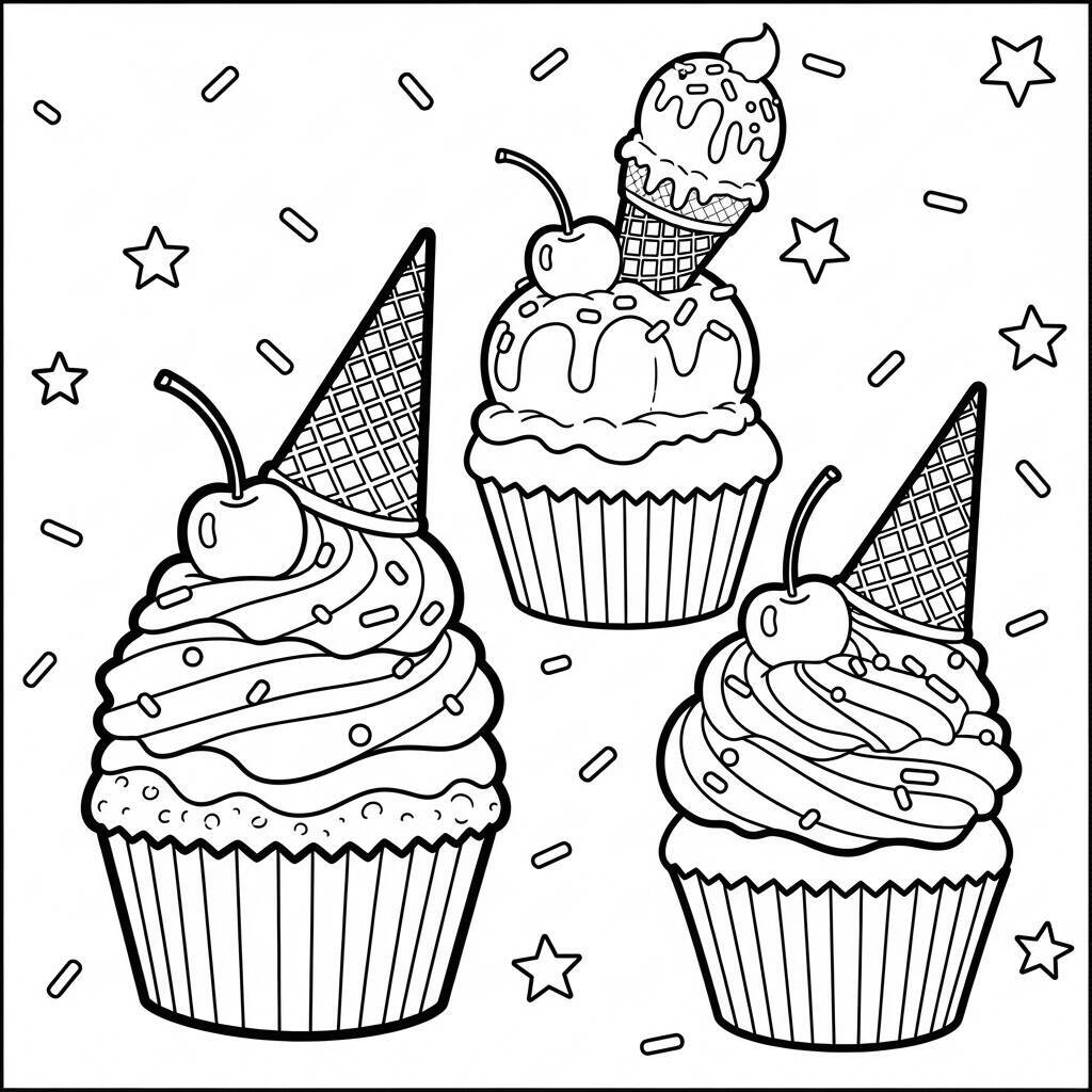 Desenho de Cupcakes de Sorvete para Colorir