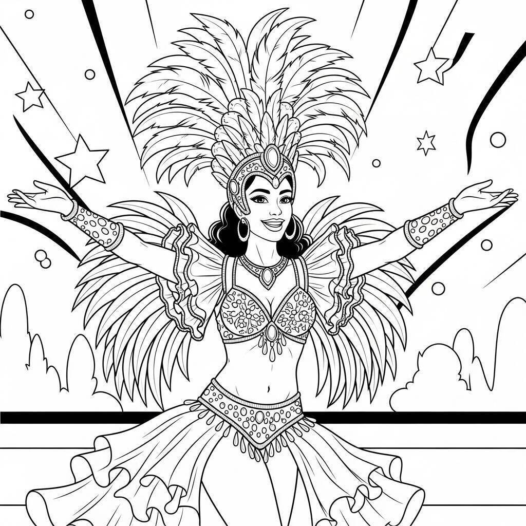 Desenho de Dançarina de Carnaval para Colorir