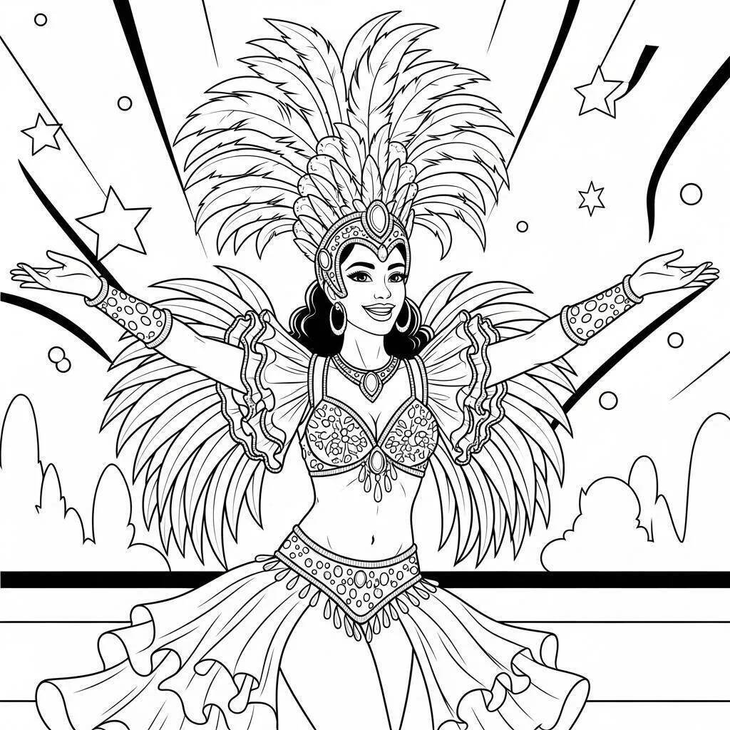 Desenho de Dançarina de Carnaval para Colorir