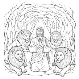 Desenho de Daniel na Cova dos Leões para Colorir