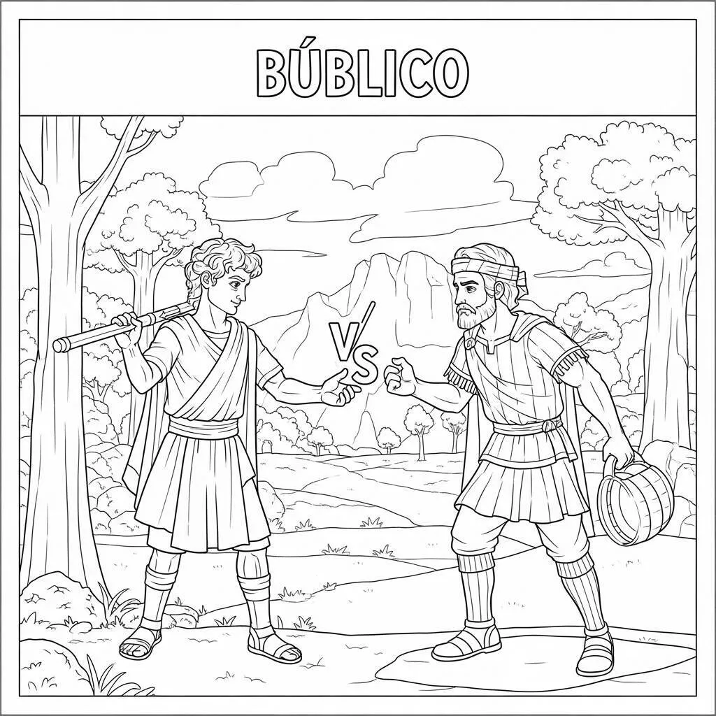 Desenho-de-Davi-e-Golias-para-Colorir Desenho de Davi e Golias para Colorir