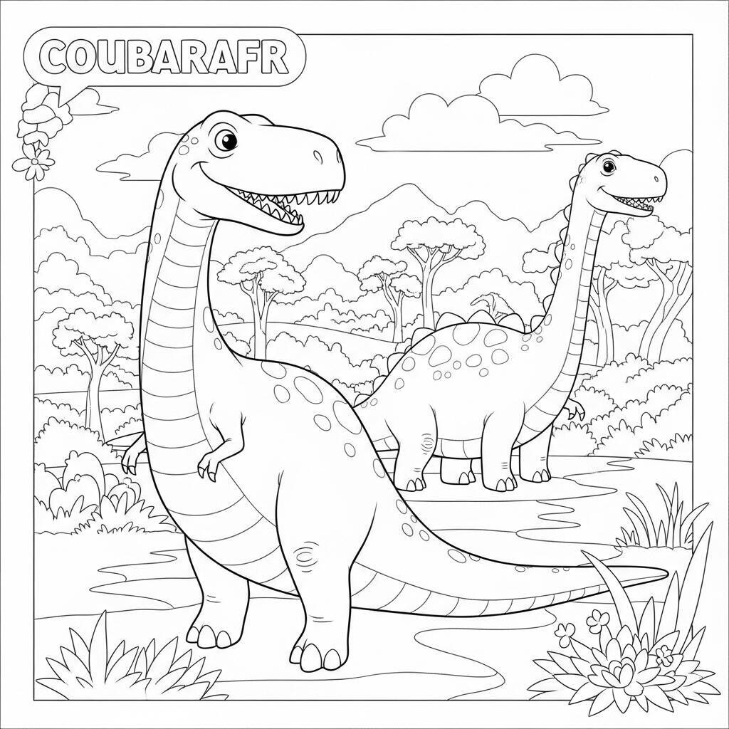 Desenho de Dinossauro Brincando no Parque para Colorir