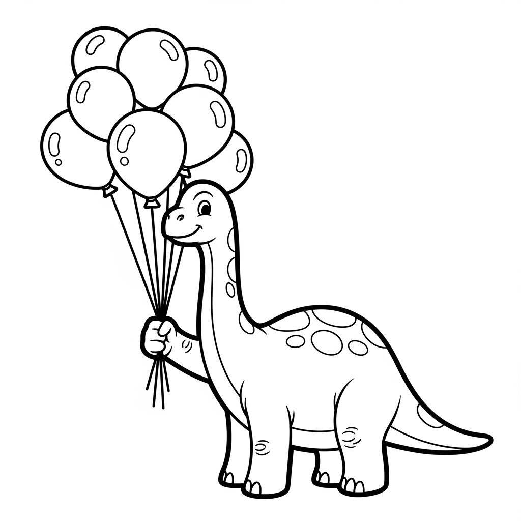 Desenho de Dinossauro com Balões para Colorir