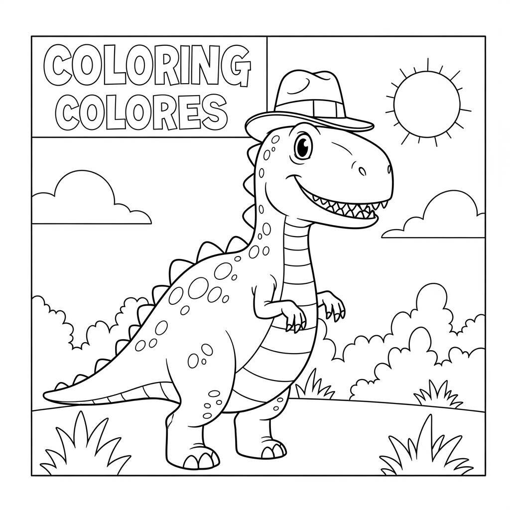 Desenho de Dinossauro com Chapéu para Colorir