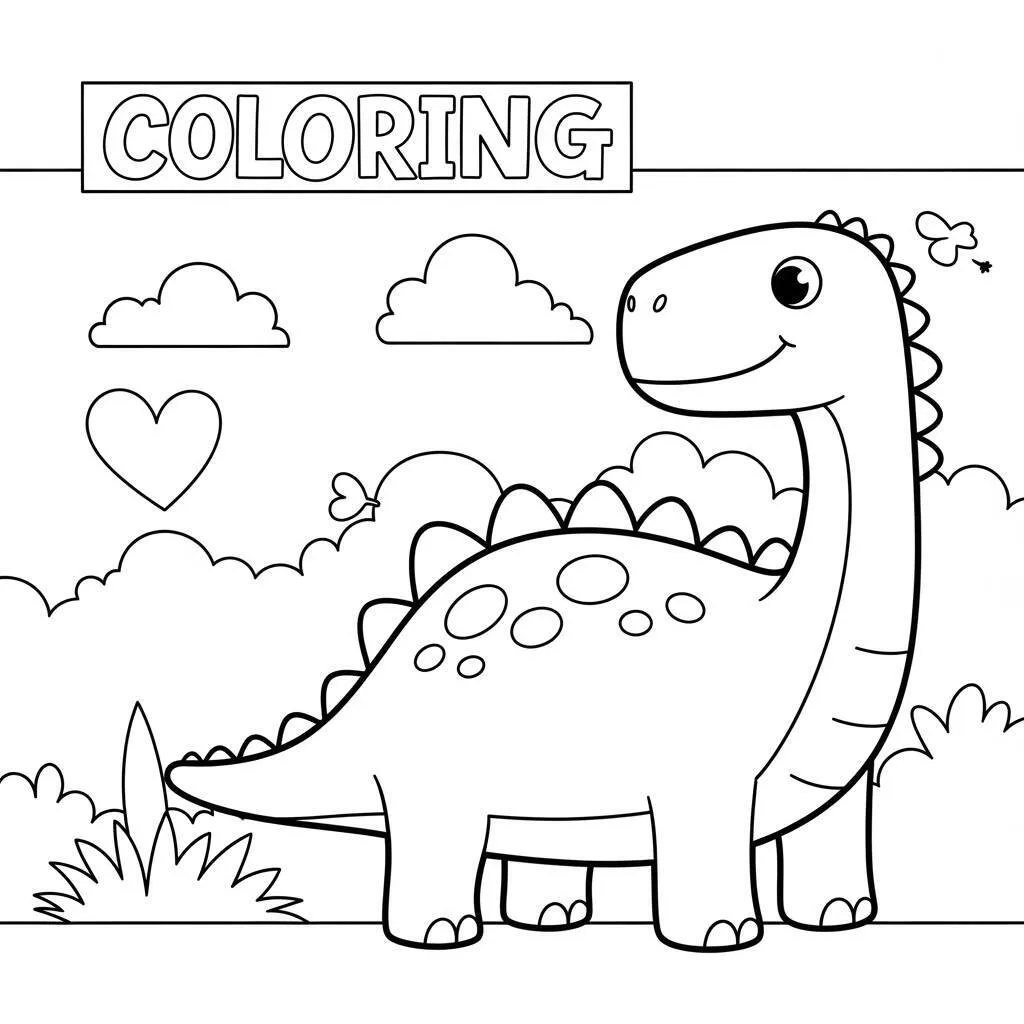 Desenho de Dinossauro e Coração para Colorir