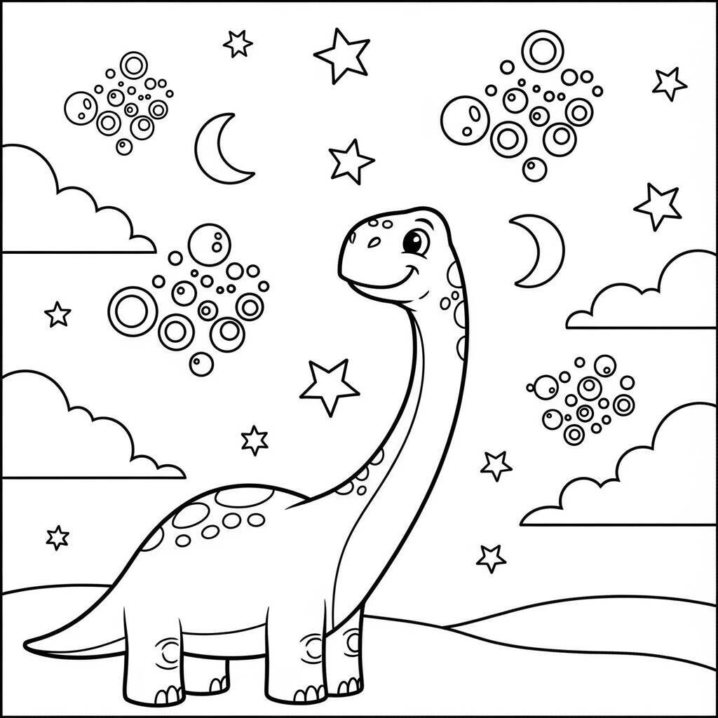 Desenho de Dinossauro e Estrelas para Colorir