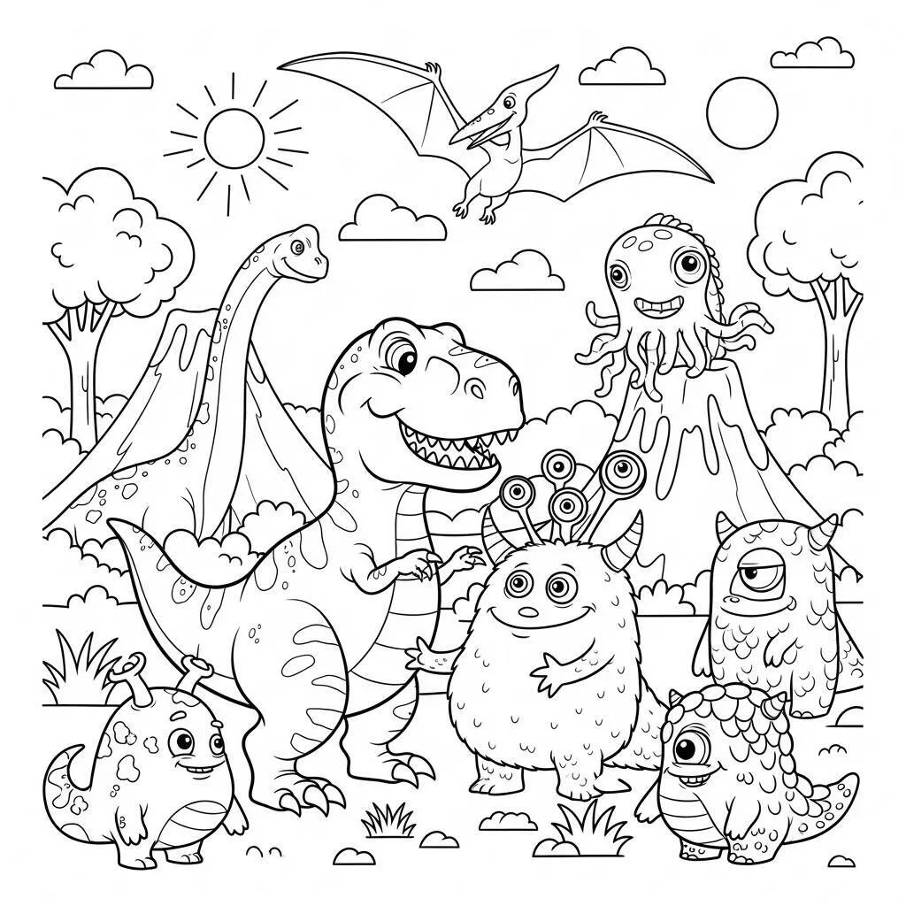 Desenho de Dinossauro e Monstros para Colorir