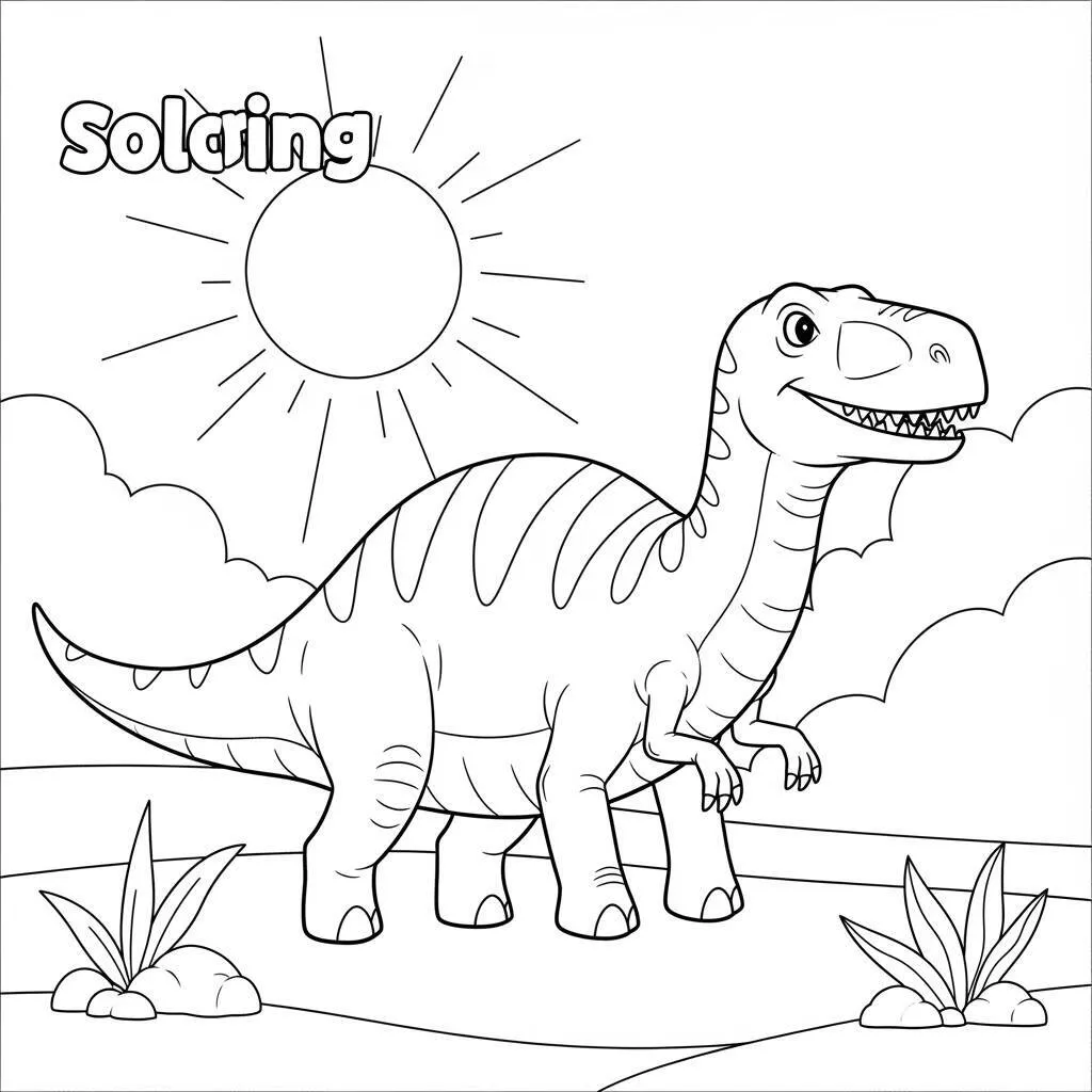 Desenho de Dinossauro em um Dia de Sol para Colorir