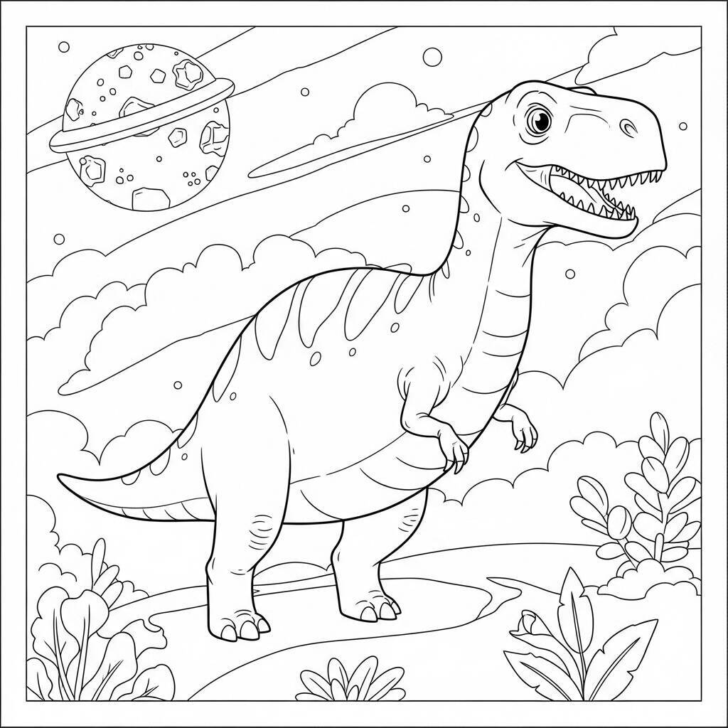 Desenho de Dinossauro no Espaço para Colorir