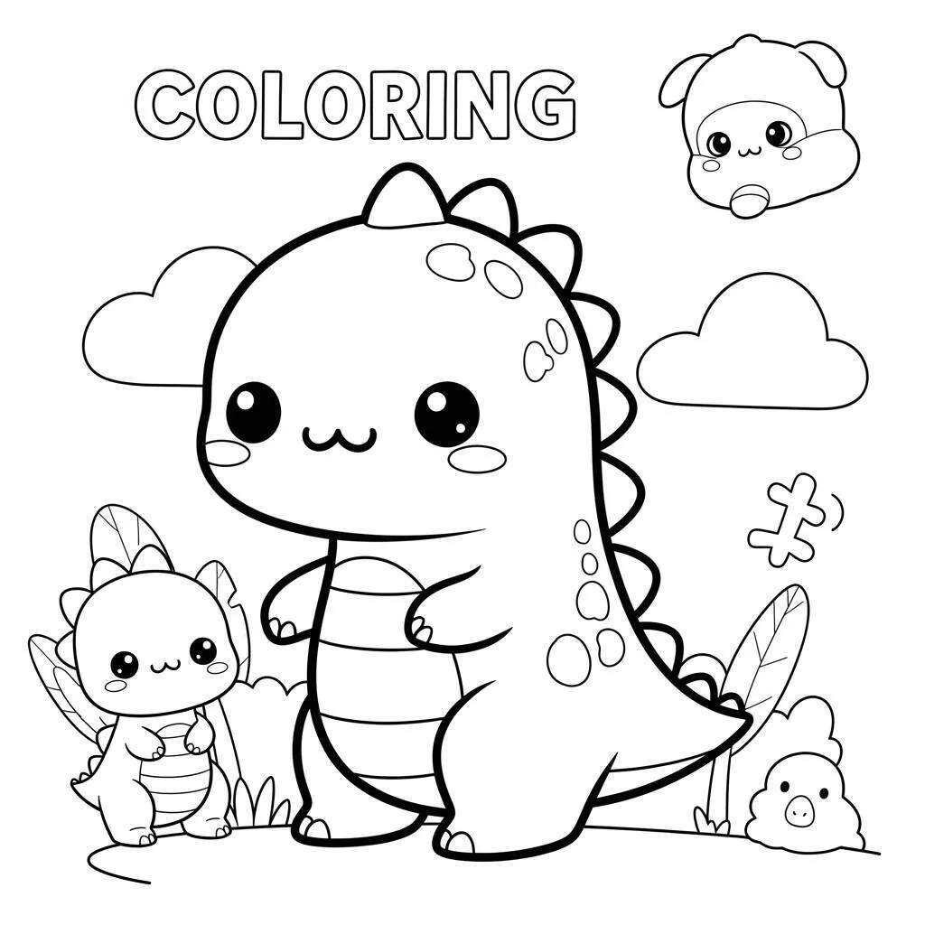 Desenho de Dinossauros Kawaii para Colorir