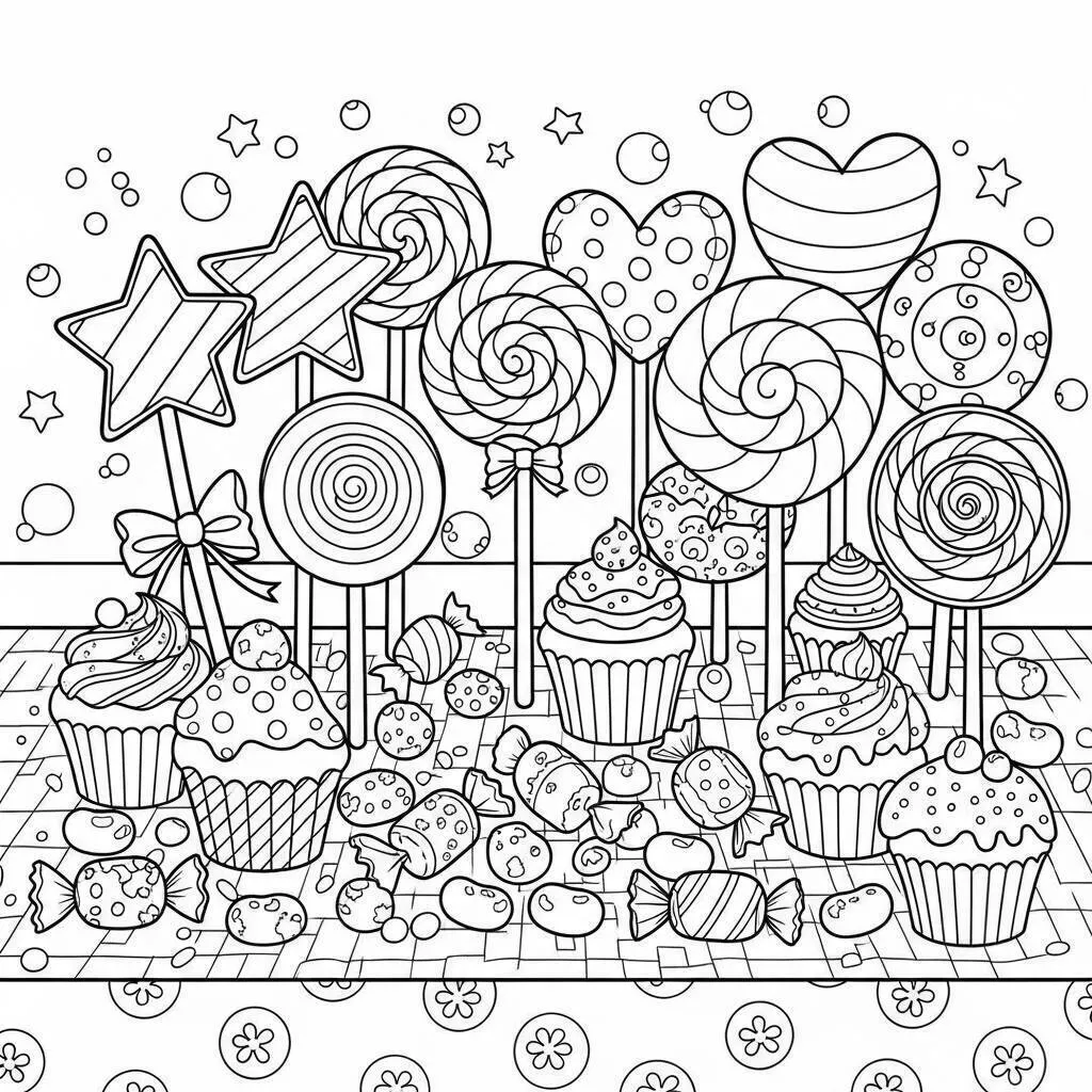 Desenho de Doces Coloridos para Colorir