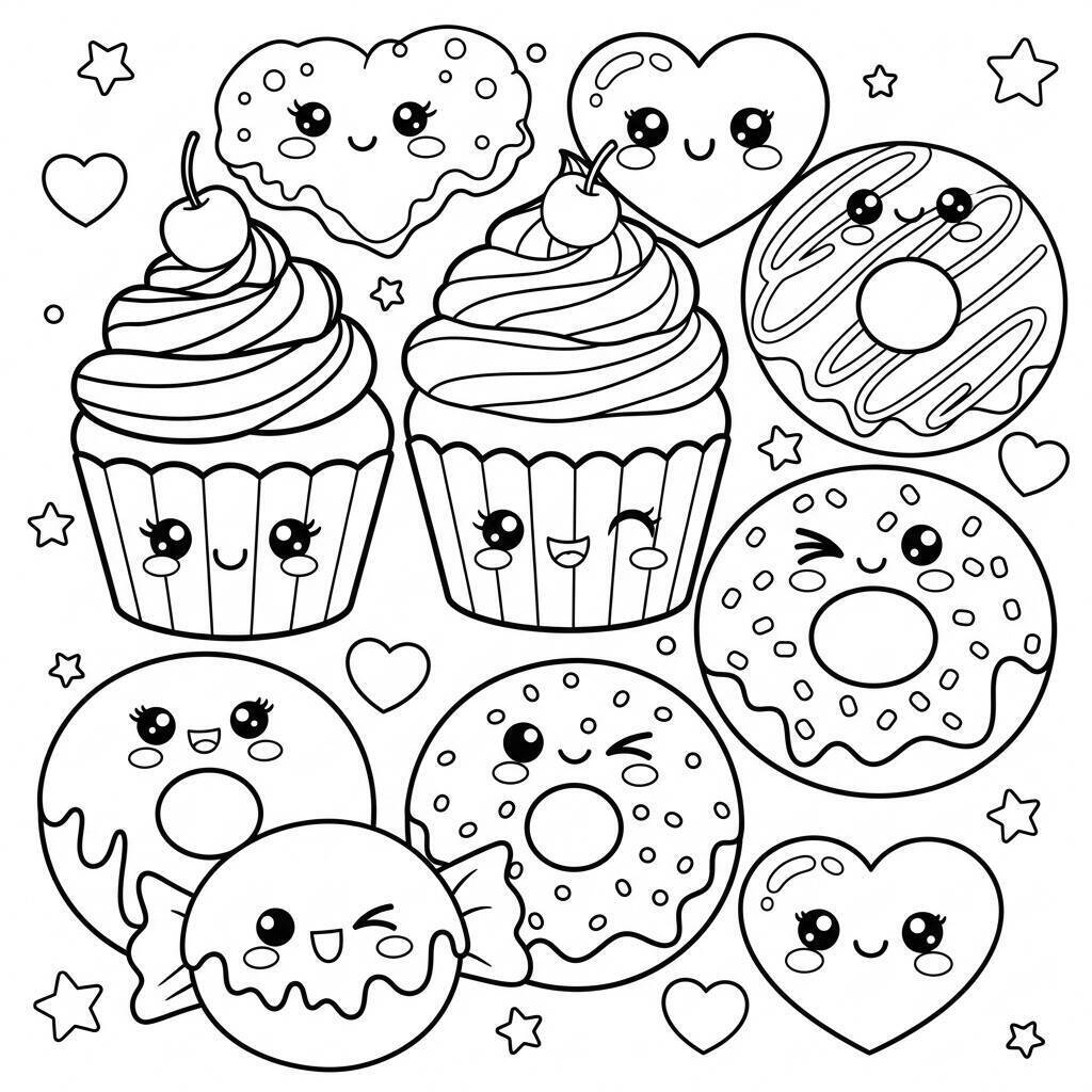 Desenho de Doces Kawaii para Colorir