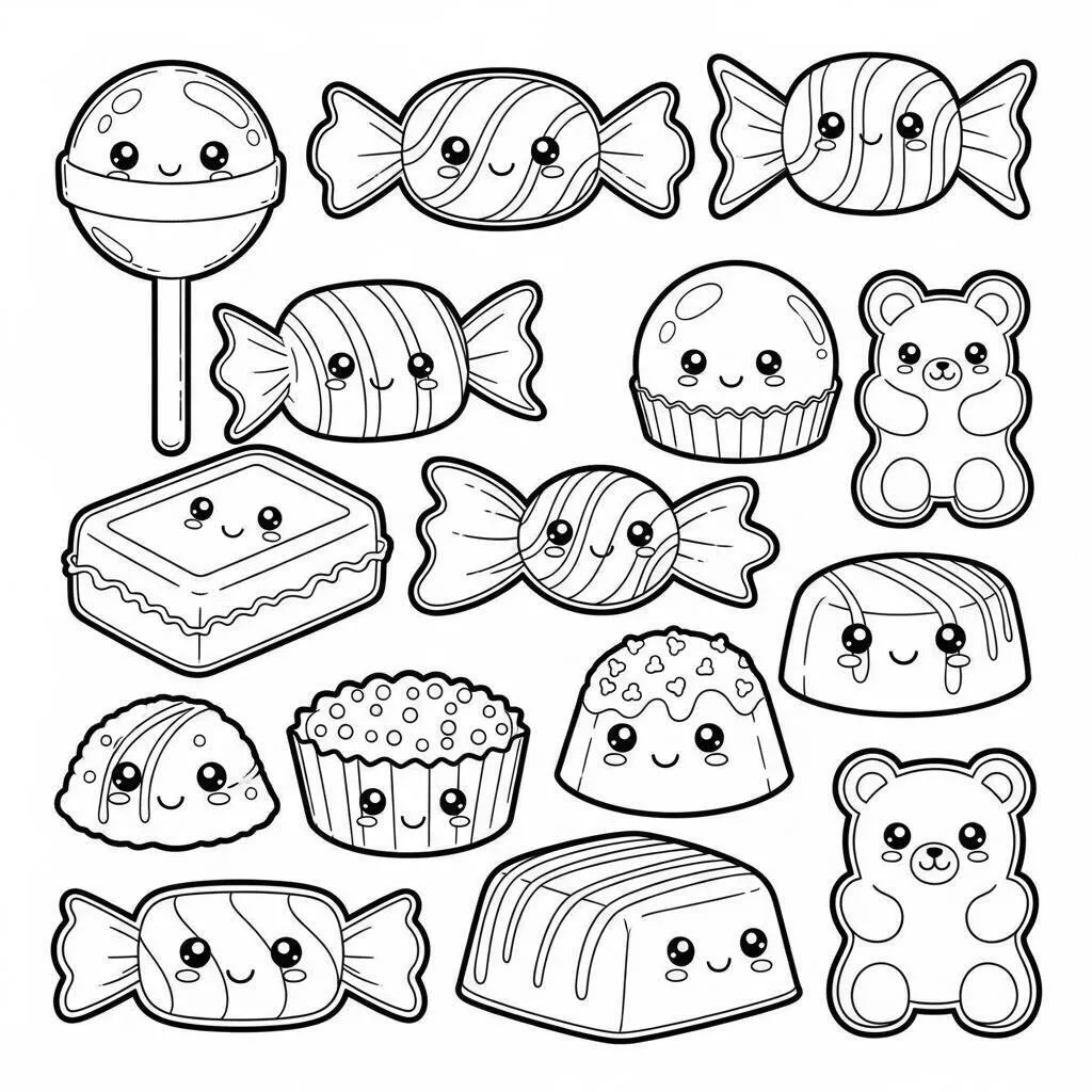 Desenho de Doces Kawaii para Colorir