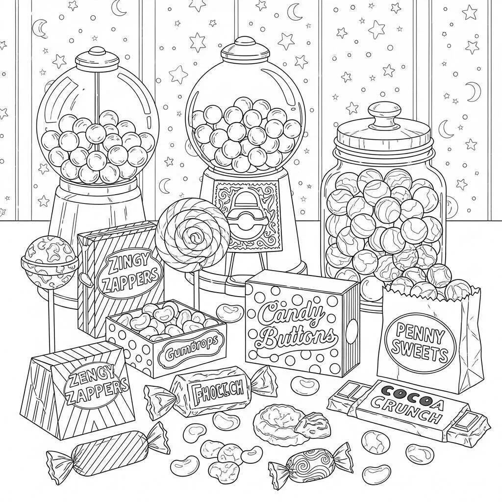 Desenho de Doces Vintage para Colorir