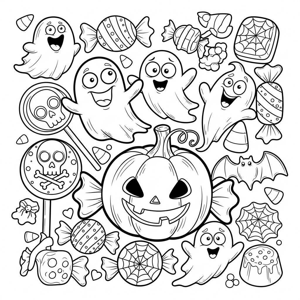 Desenho de Doces de Halloween para Colorir