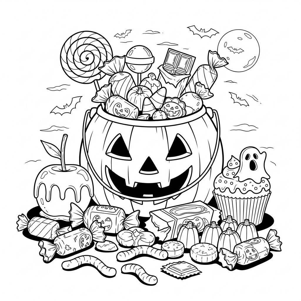 Desenho de Doces de Halloween para Colorir