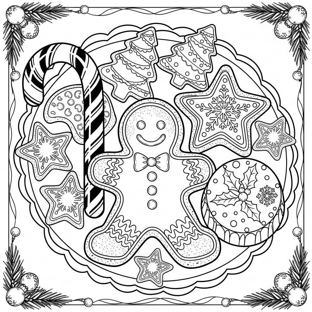 Desenho de Doces de Natal para Colorir