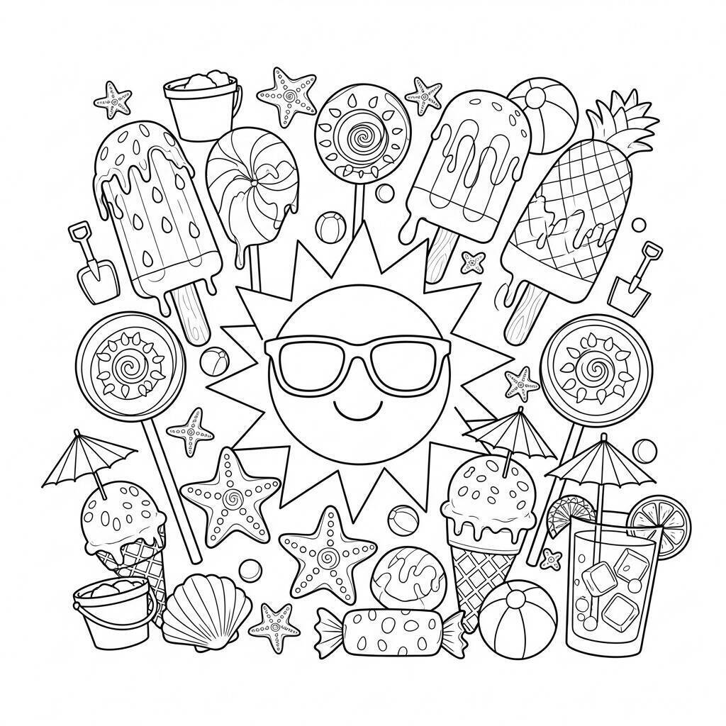 Desenho de Doces de Verão para Colorir