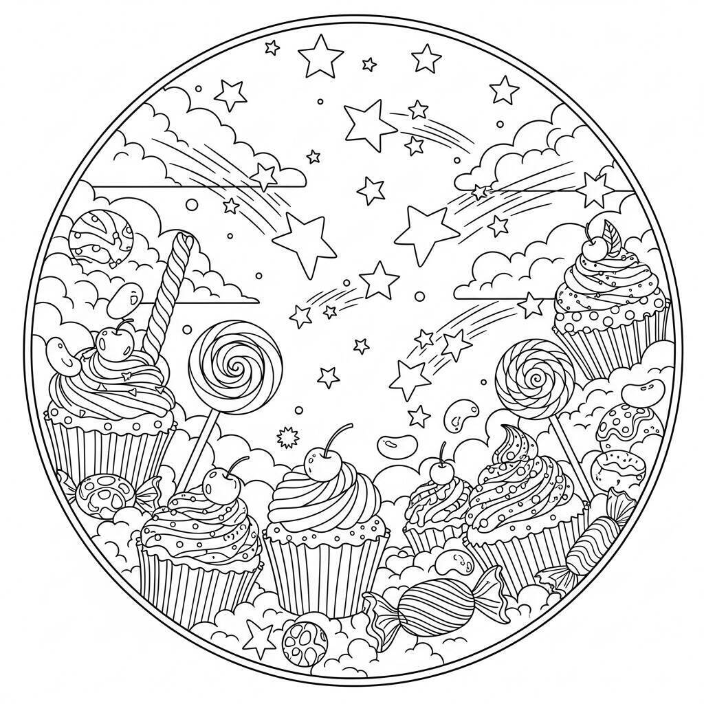 Desenho de Doces e Estrelas para Colorir