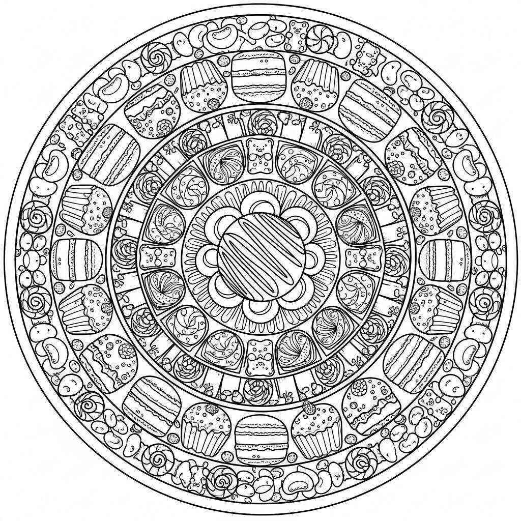 Desenho de Doces para Colorir com Mandalas