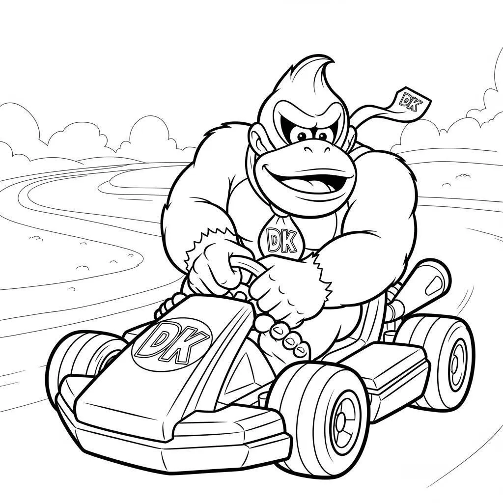 Desenho de Donkey Kong em um Kart para Colorir