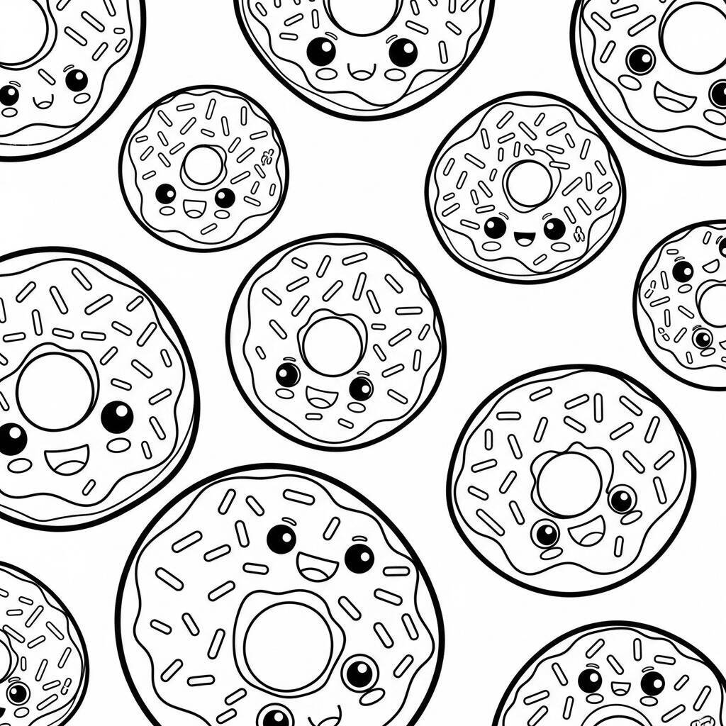 Desenho de Donuts Kawaii para Colorir