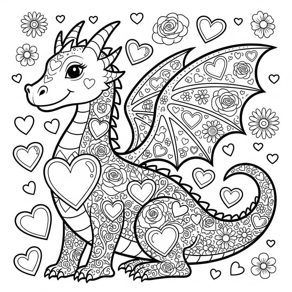 Desenho de Dragão Com Amor para Colorir