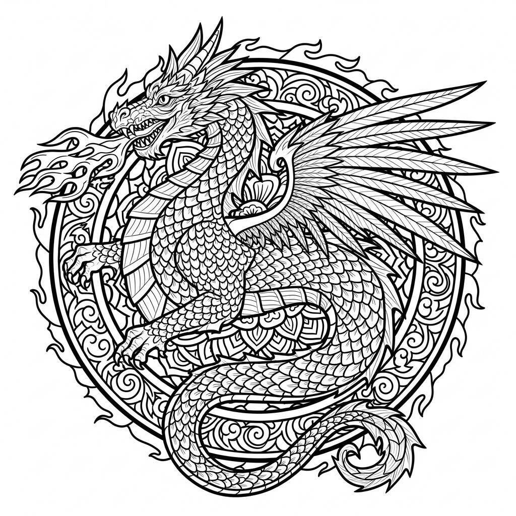 Desenho de Dragão Mandala para Colorir
