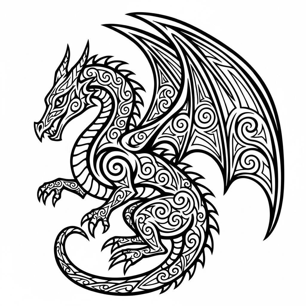 Desenho de Dragão Tribal para Colorir