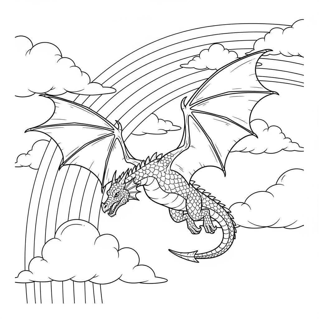 Desenho de Dragão com Arco-íris para Colorir