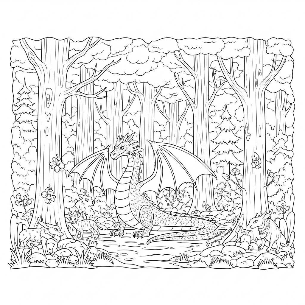 Desenho de Dragão de Floresta para Colorir