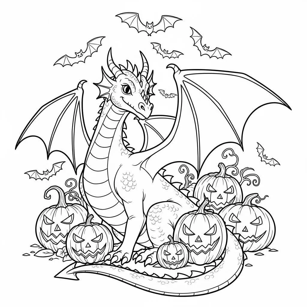 Desenho de Dragão de Halloween para Colorir
