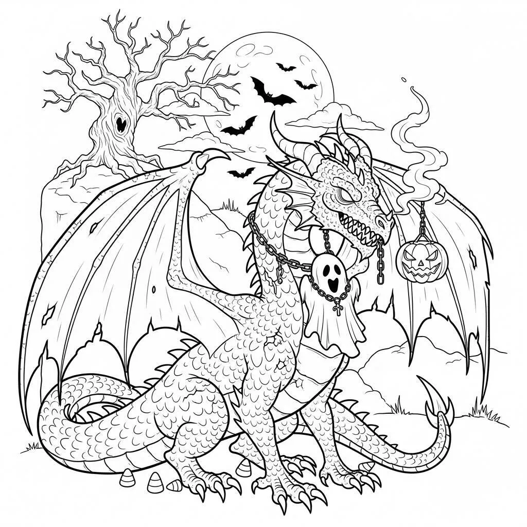 Desenho de Dragão de Halloween para Colorir