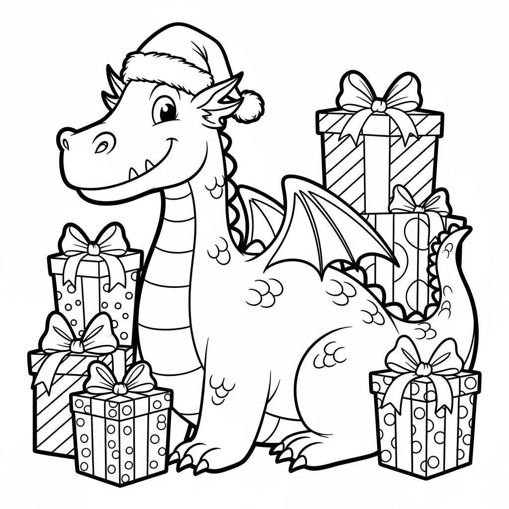 Desenho de Dragão de Natal para Colorir