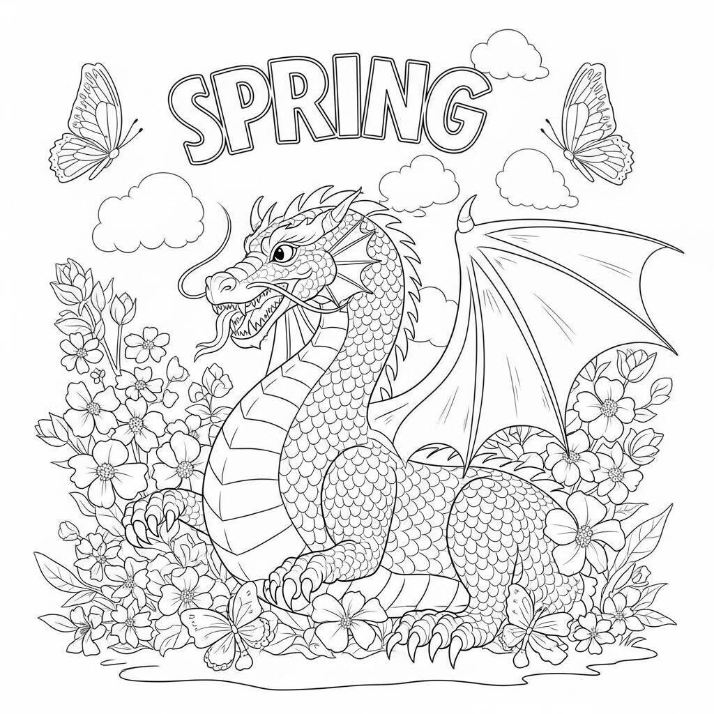 Desenho de Dragão de Primavera para Colorir