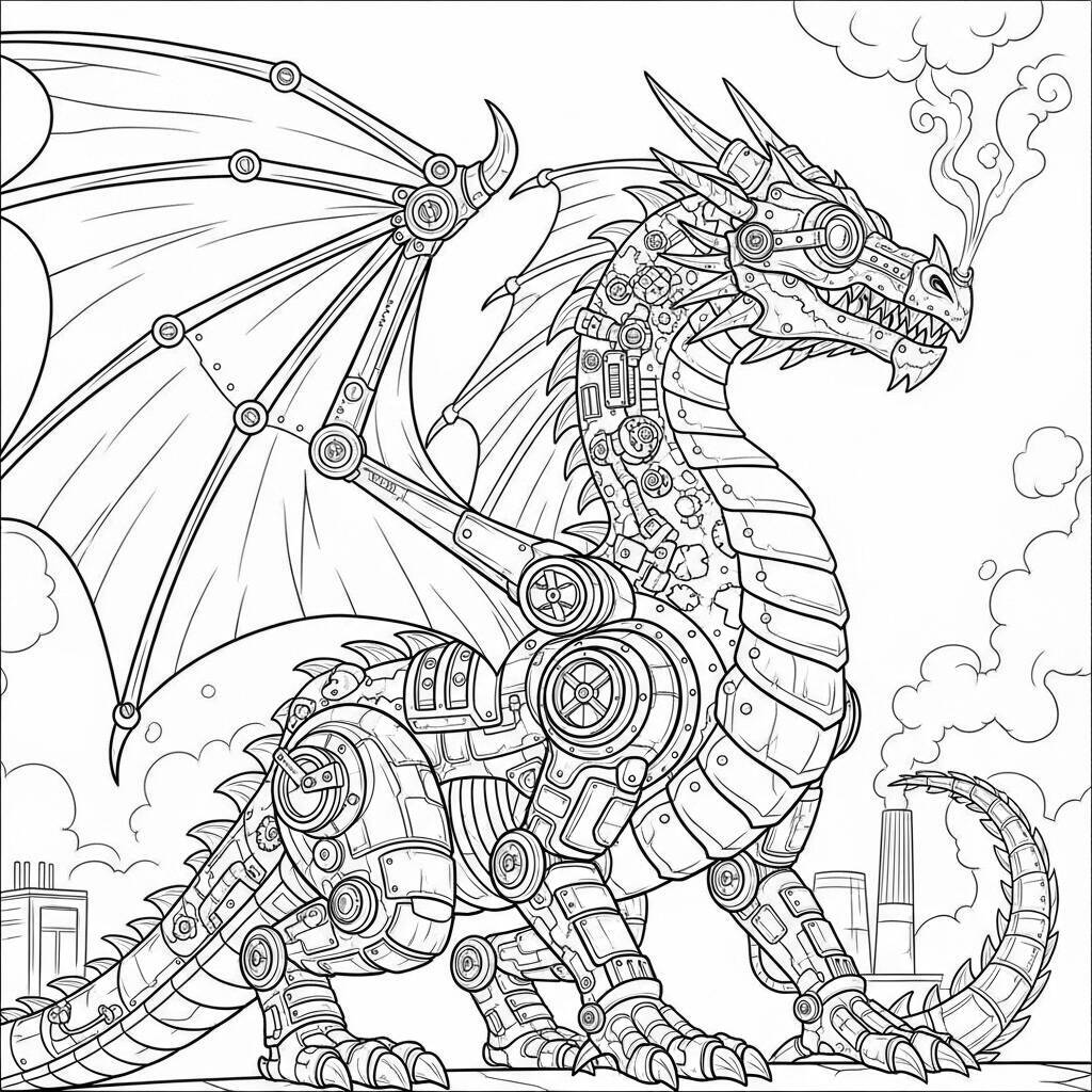 Desenho de Dragão de Steampunk para Colorir