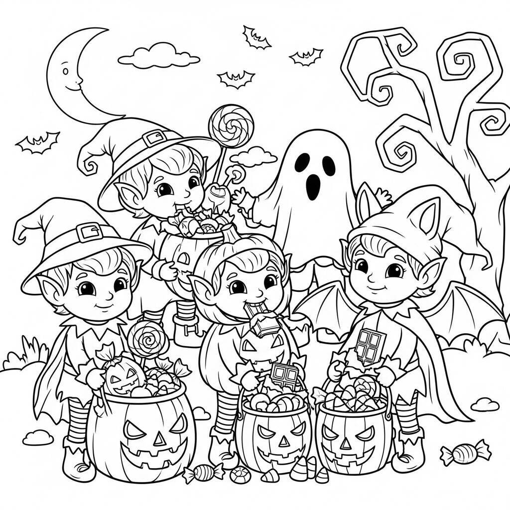 Desenho de Duendes de Halloween para Colorir
