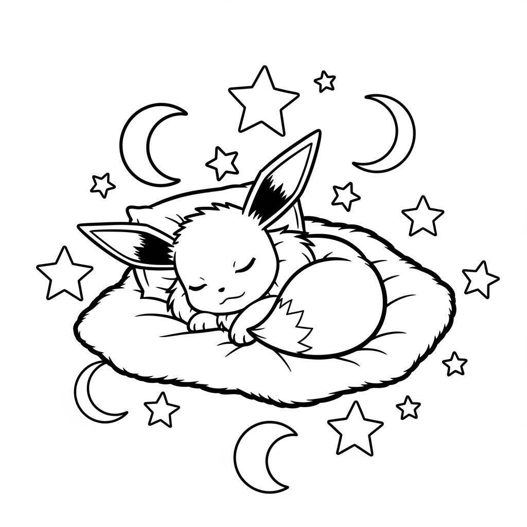 Pagina da colorare di Eevee addormentato
